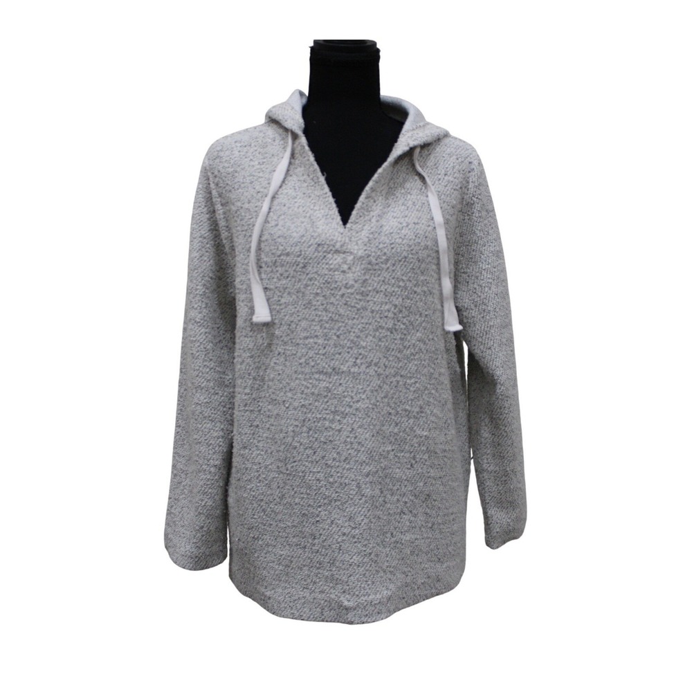 LOFT Lounge Hoodie‎ Womens S Gray Good Marled V-Neck Knit Pullover Cozy